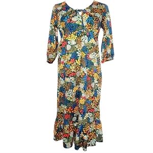 Vintage Paper Moon by Yvette Cottagecore Floral Dress 70's Flower Child Boho SM
